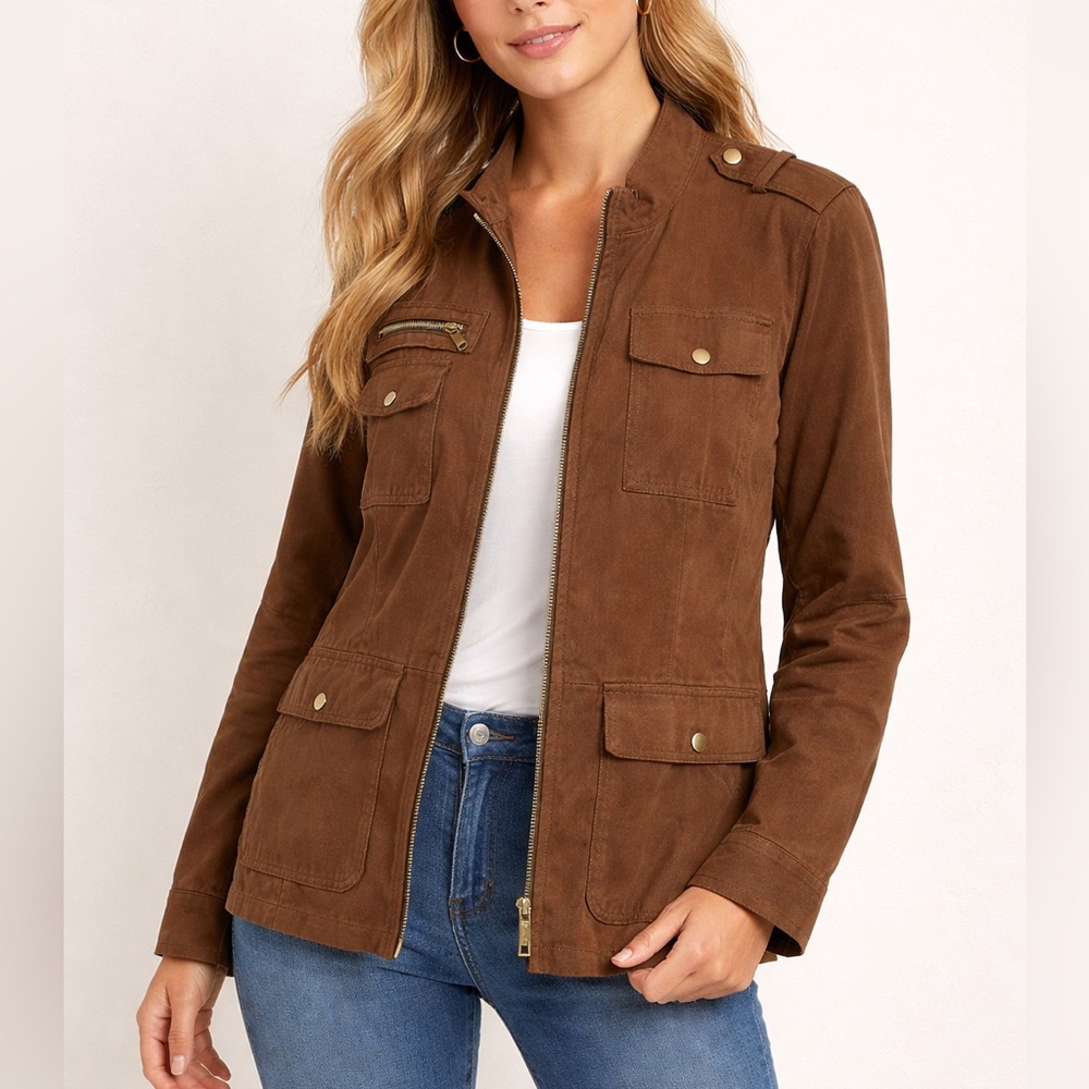 Kenneth Cole Dark Brown Faux Suede‎ Military Jacket